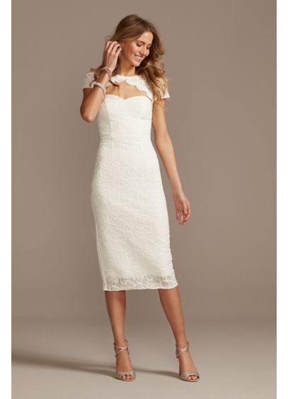 Cap Sleeve Lace Dress with Scalloped Keyhole - With a scalloped cutout and a sleek column